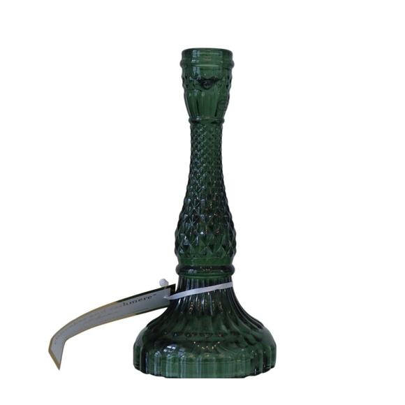 Cupcakes & Cashmere Glass Taper Candle Holder 9in Emerald Green Holiday NEW - Picture 11 of 12